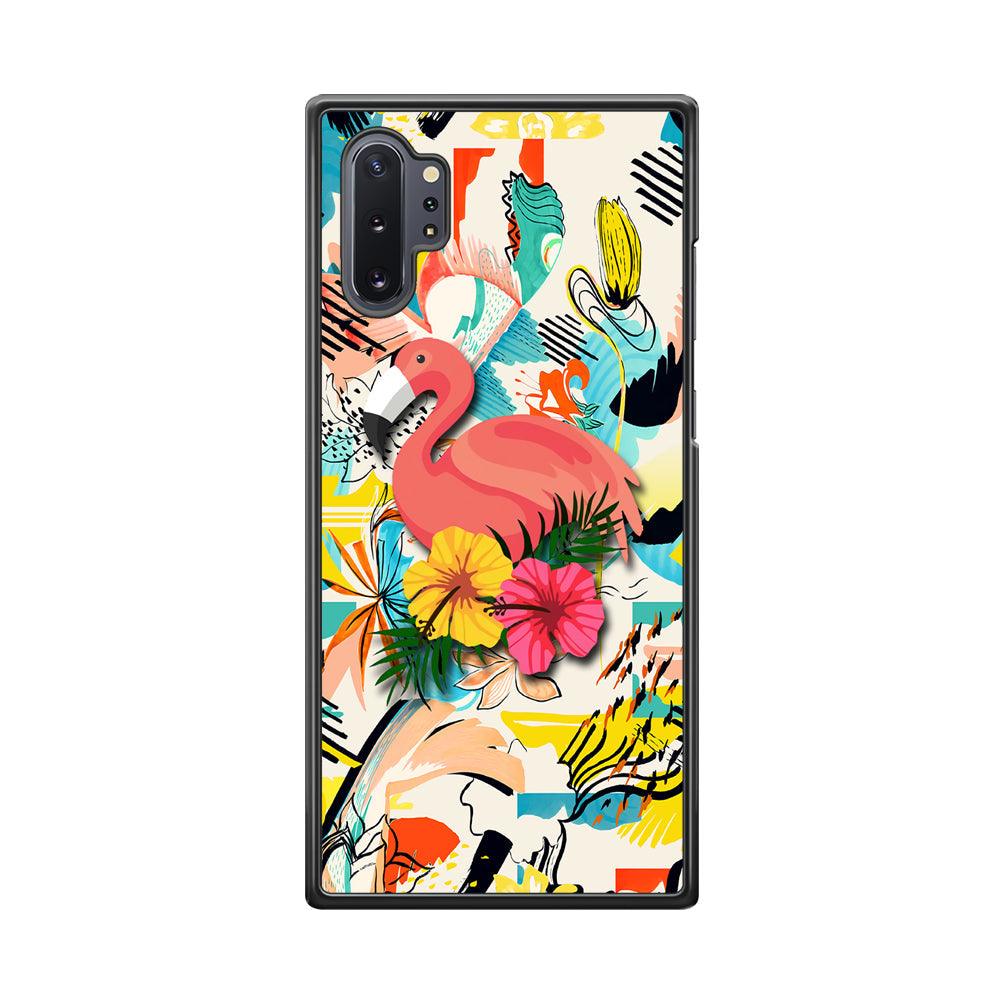 Flamingo Perch on Flower Samsung Galaxy Note 10 Plus Case-Rubber Black (2D Case)-Oxvistore