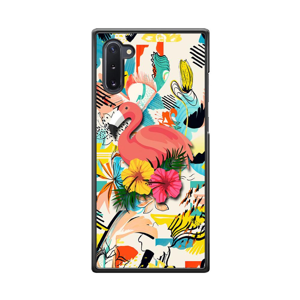 Flamingo Perch on Flower Samsung Galaxy Note 10 Case-Rubber White (2D Case)-Oxvistore