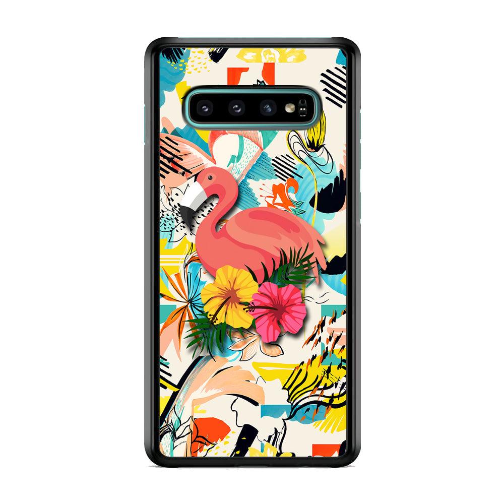 Flamingo Perch on Flower Samsung Galaxy S10 Plus Case-Rubber Black (2D Case)-Oxvistore