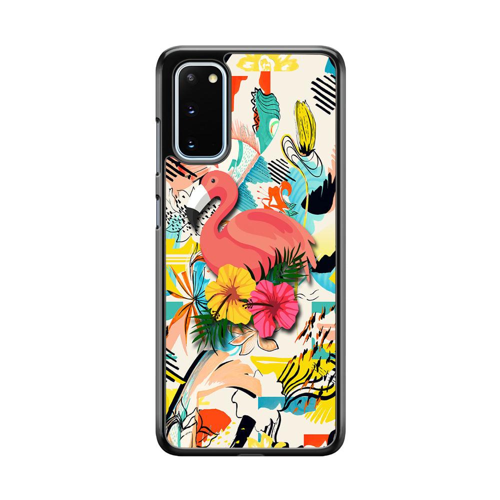 Flamingo Perch on Flower Samsung Galaxy S20 Case-Rubber Black (2D Case)-Oxvistore