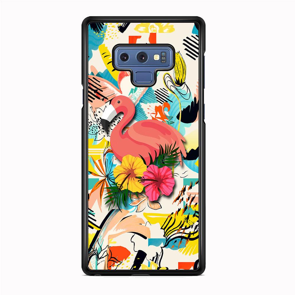 Flamingo Perch on Flower Samsung Galaxy Note 9 Case-Rubber Black (2D Case)-Oxvistore