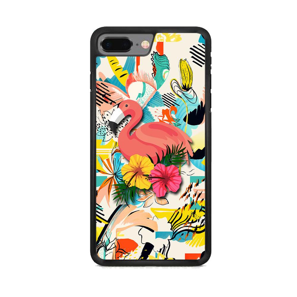 Flamingo Perch on Flower iPhone 8 Plus Case-Rubber Black (2D Case)-Oxvistore