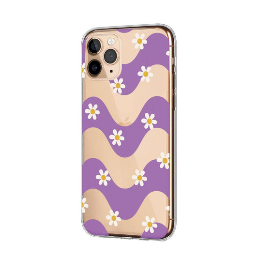 Flower on Purple Wave Line Clear Soft Case-Oxvistore