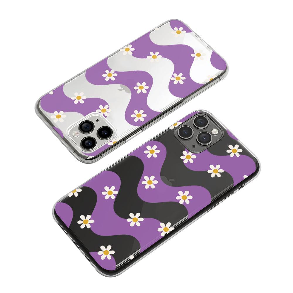 Flower on Purple Wave Line Clear Soft Case-Oxvistore