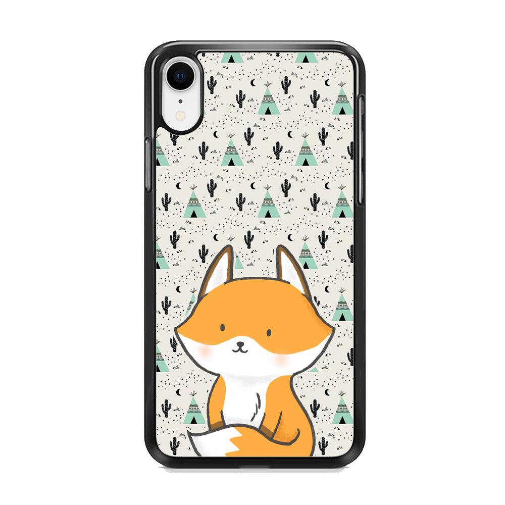 Fox and Patern of Dessert iPhone XR Case-Rubber Black (2D Case)-Oxvistore