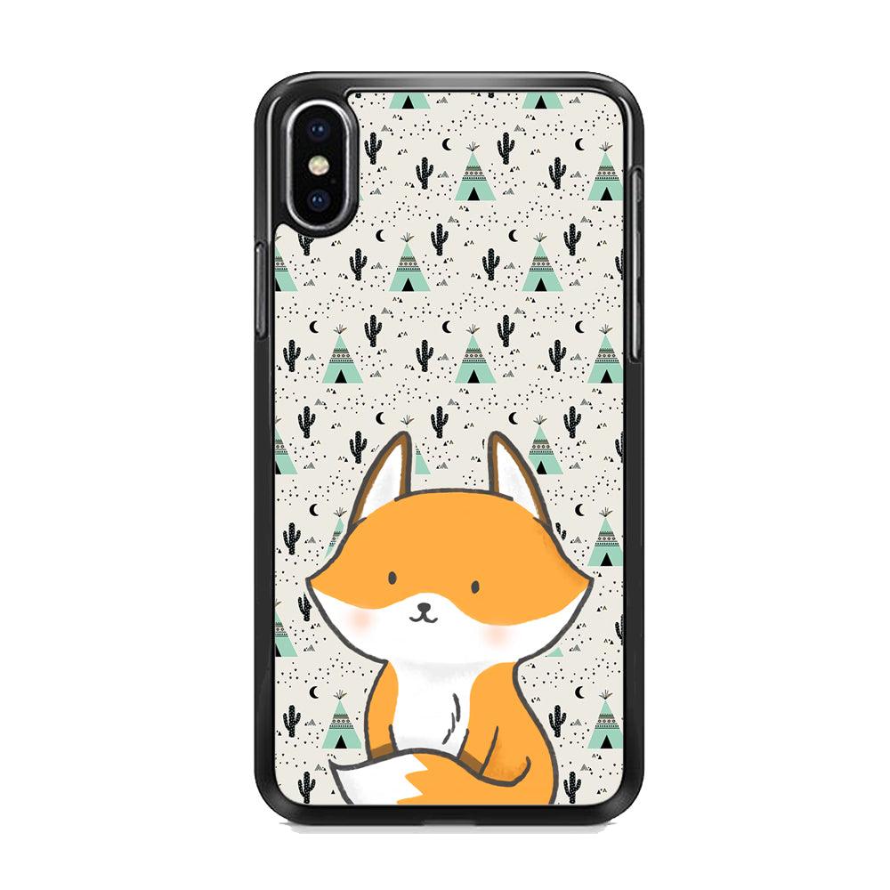 Fox and Patern of Dessert iPhone X Case-Rubber Black (2D Case)-Oxvistore