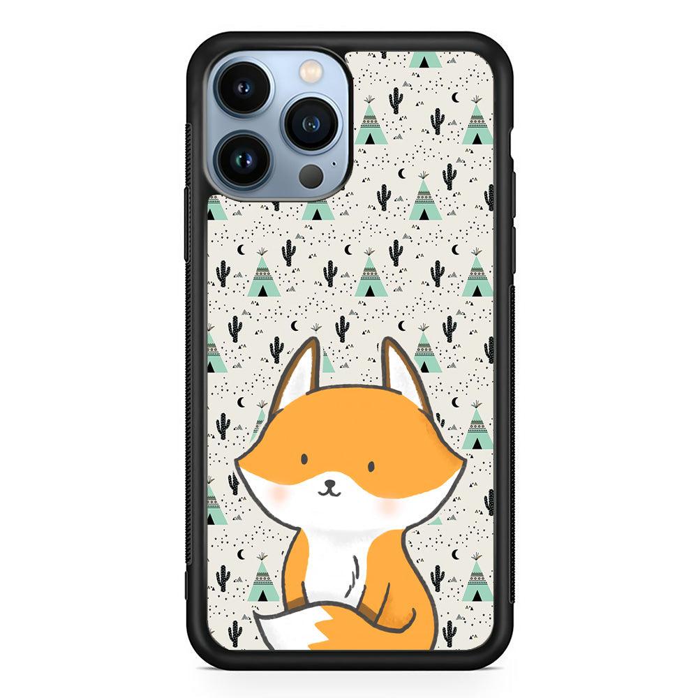 Fox and Patern of Dessert iPhone 15 Pro Max Case-Rubber Black (2D Case)-Oxvistore