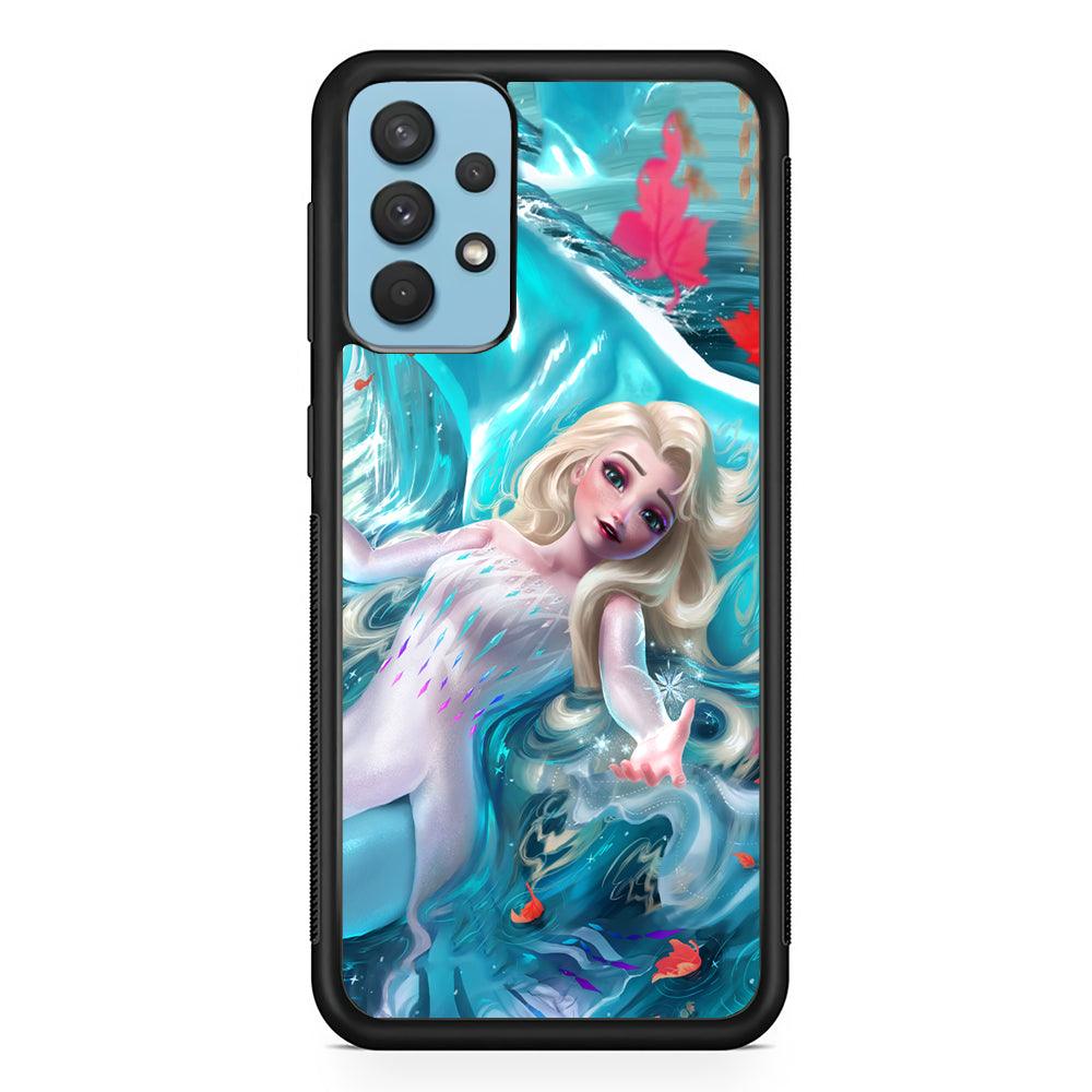 Frozen Elsa in Melting Snow Samsung Galaxy A32 Case-Rubber Black (2D Case)-Oxvistore