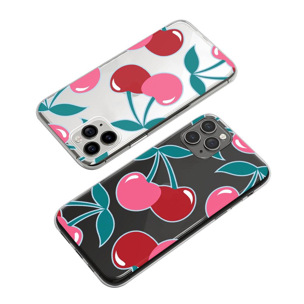 Fruit Pink and Red Cherry Clear Soft Case-Oxvistore
