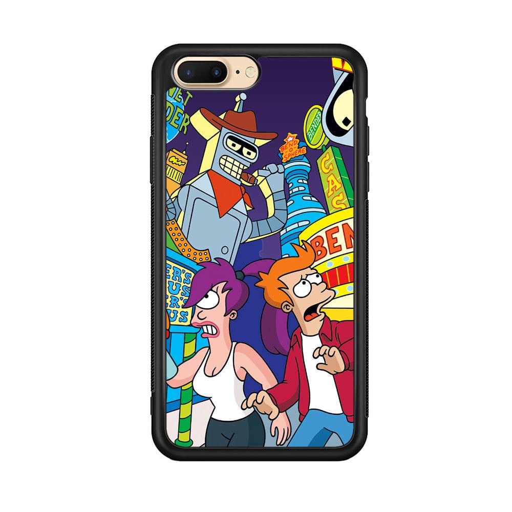 Futurama Scene on Planet City iPhone 8 Plus Case-Rubber Black (2D Case)-Oxvistore