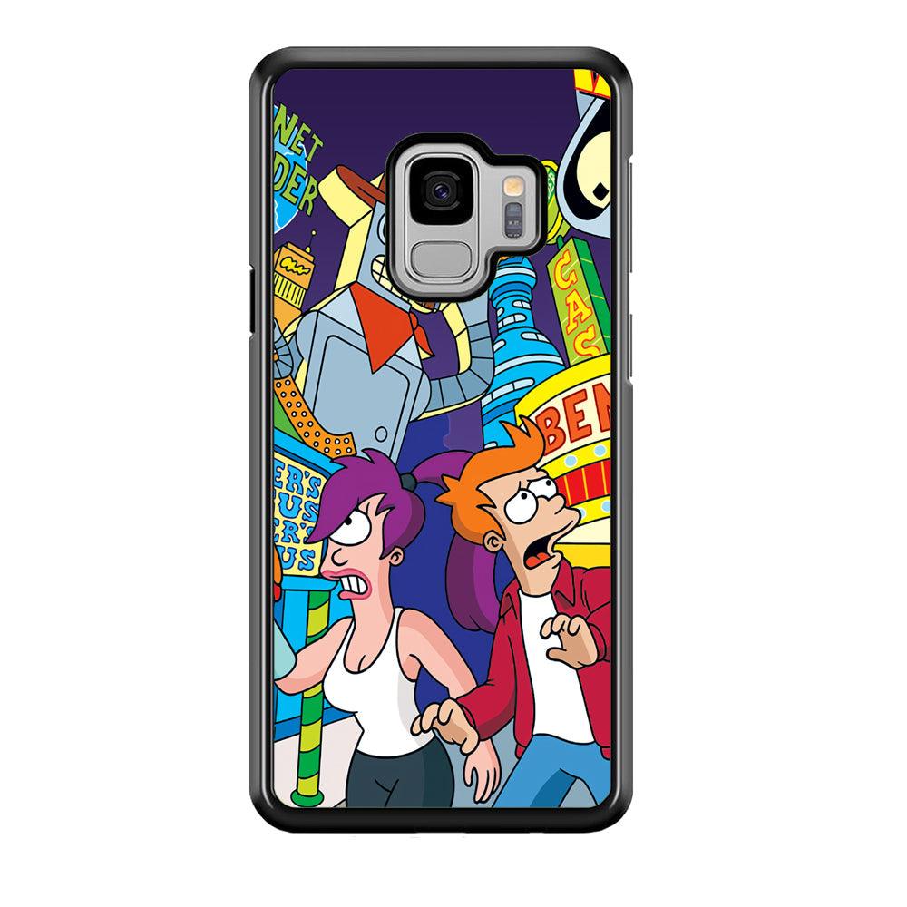 Futurama Scene on Planet City Samsung Galaxy S9 Case-Rubber Black (2D Case)-Oxvistore