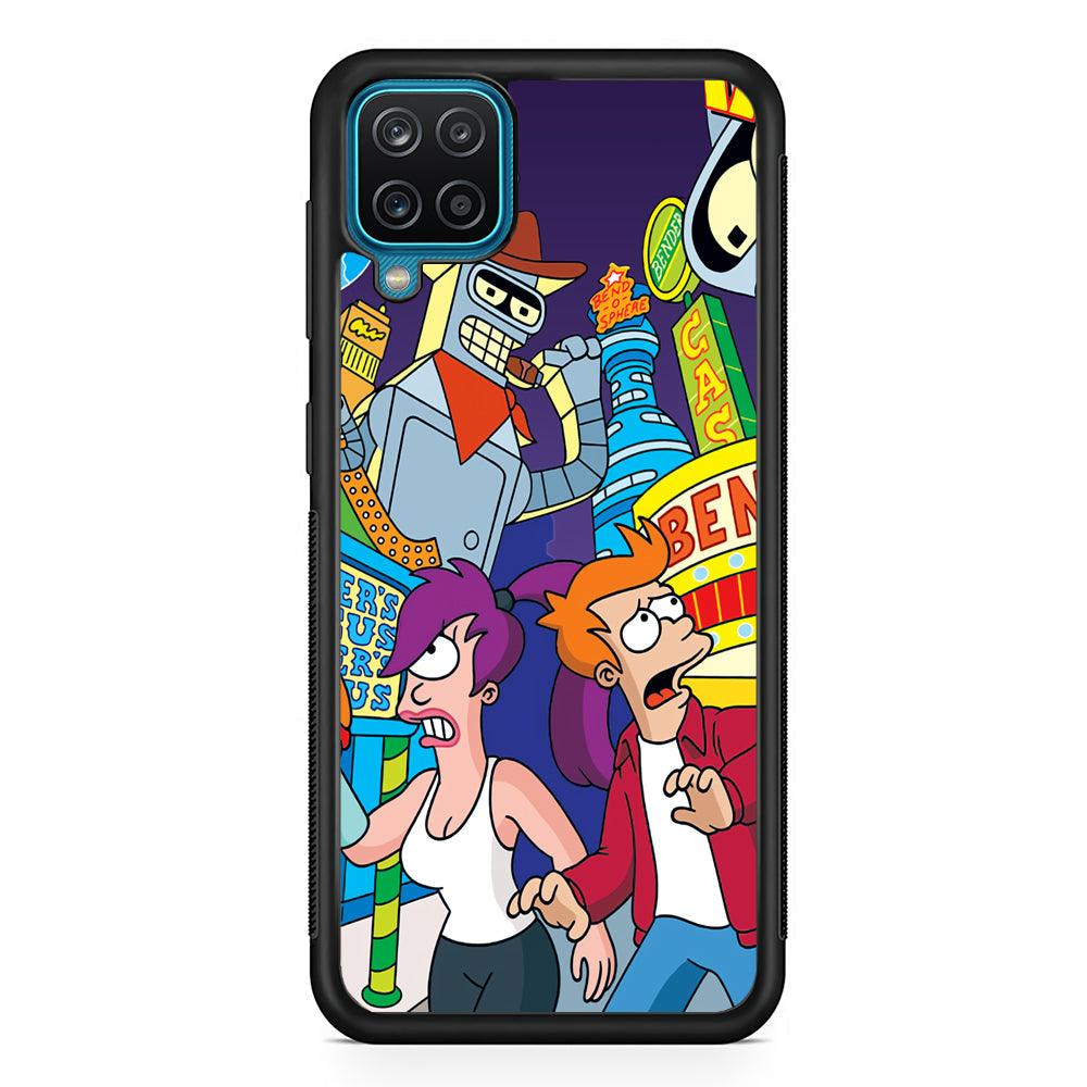 Futurama Scene on Planet City Samsung Galaxy A12 Case-Rubber Black (2D Case)-Oxvistore