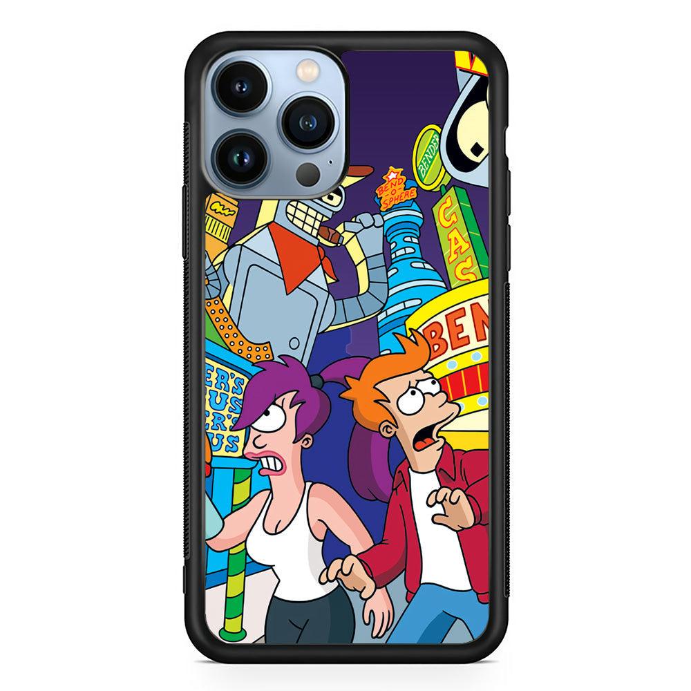 Futurama Scene on Planet City iPhone 14 Pro Case-Rubber Black (2D Case)-Oxvistore