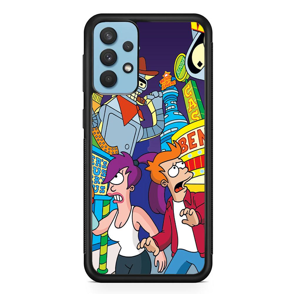 Futurama Scene on Planet City Samsung Galaxy A32 Case-Rubber Black (2D Case)-Oxvistore