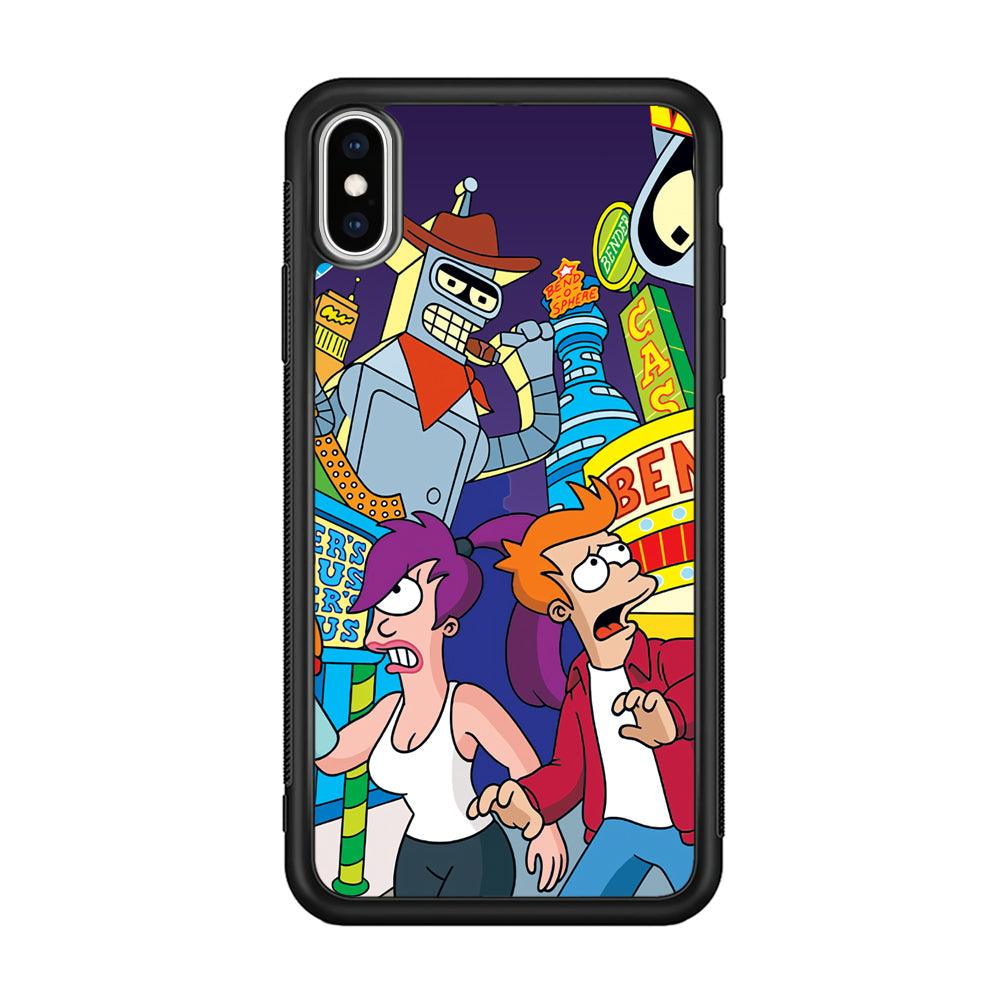 Futurama Scene on Planet City iPhone X Case-Rubber Black (2D Case)-Oxvistore