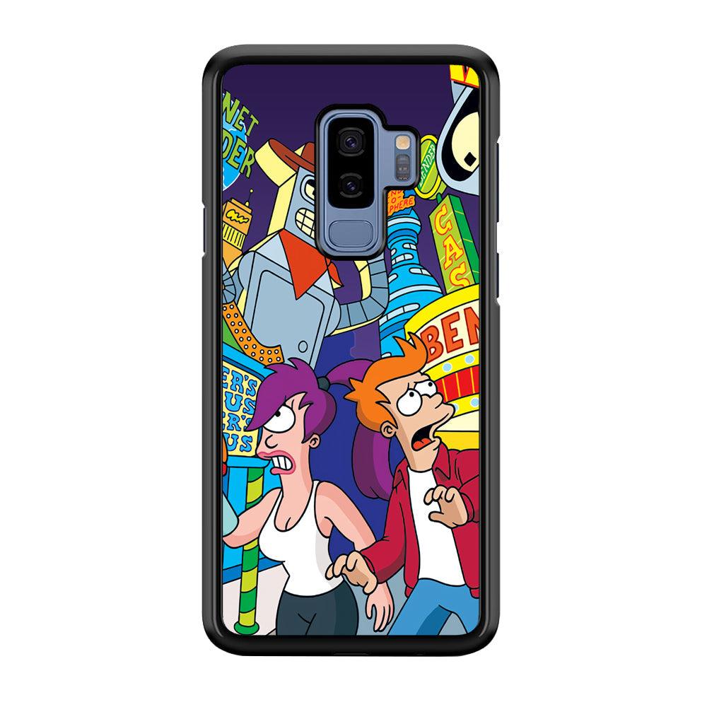 Futurama Scene on Planet City Samsung Galaxy S9 Plus Case-Rubber Black (2D Case)-Oxvistore