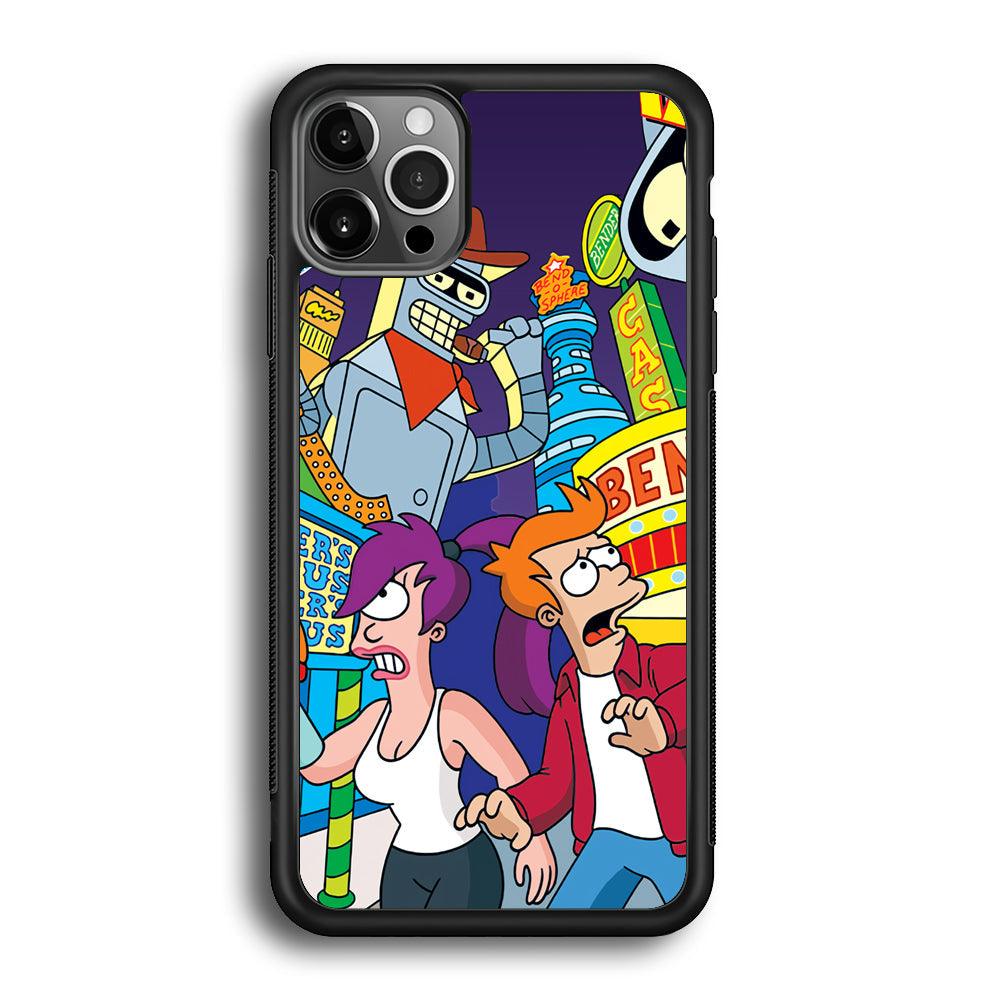Futurama Scene on Planet City iPhone 12 Pro Case-Rubber Black (2D Case)-Oxvistore