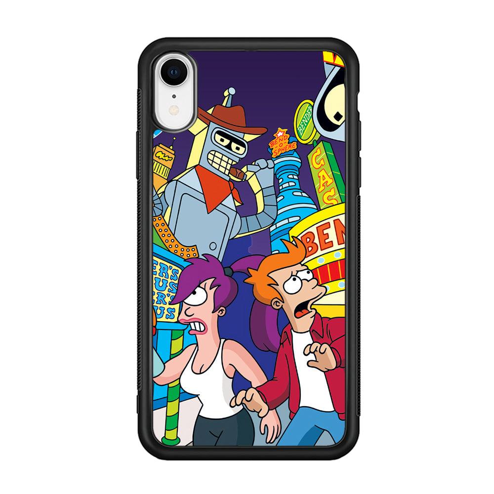 Futurama Scene on Planet City iPhone XR Case-Rubber Black (2D Case)-Oxvistore