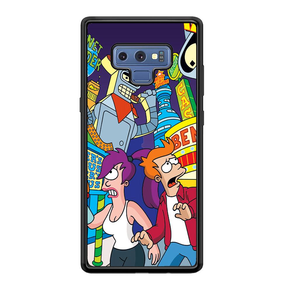 Futurama Scene on Planet City Samsung Galaxy Note 9 Case-Rubber Black (2D Case)-Oxvistore