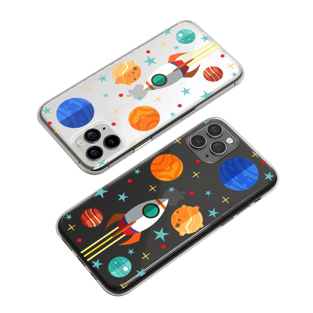 Galaxy with a Rocket to Space Clear Soft Case-Oxvistore
