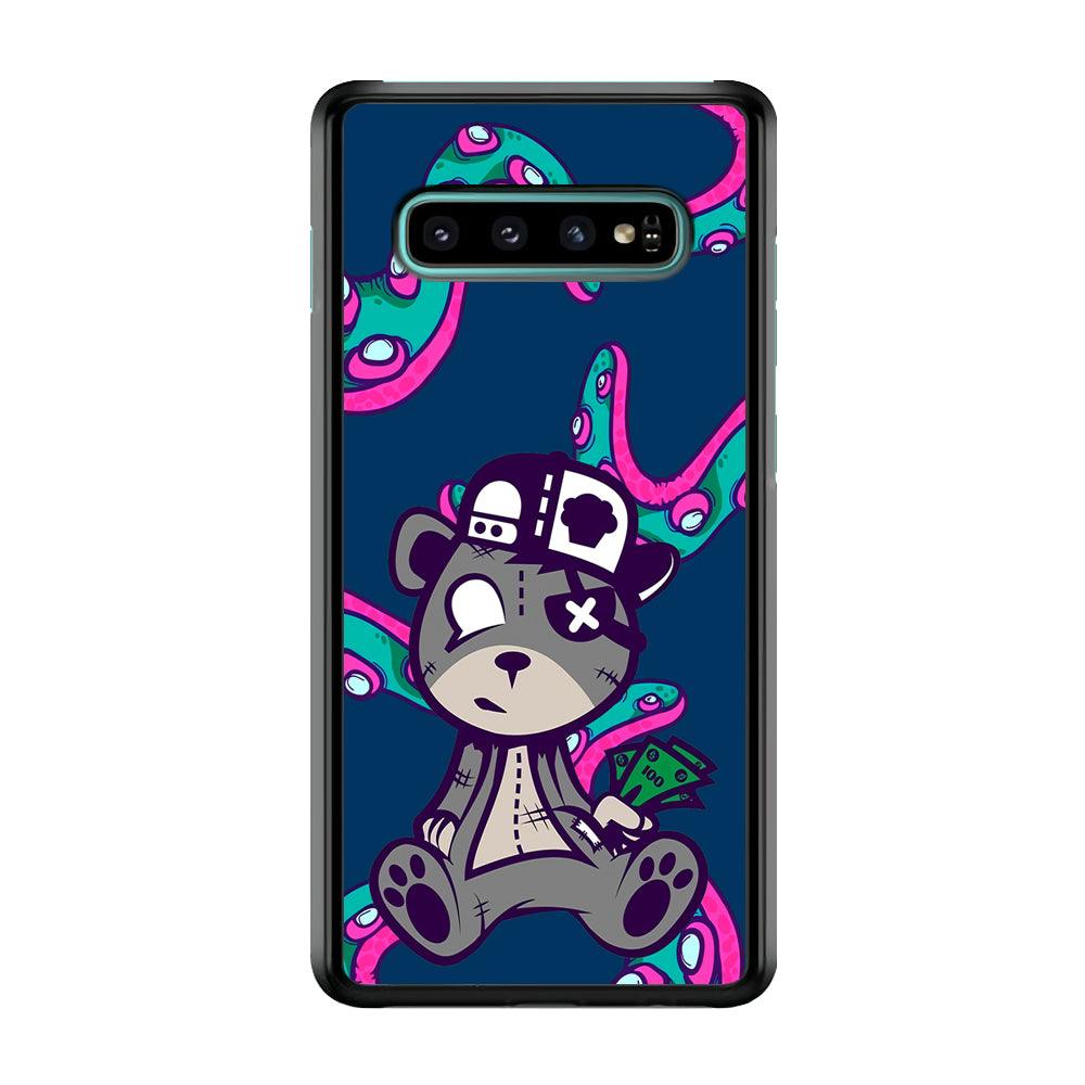 Gangsta Bear Need The Money Samsung Galaxy S10 Case-Rubber White (2D Case)-Oxvistore