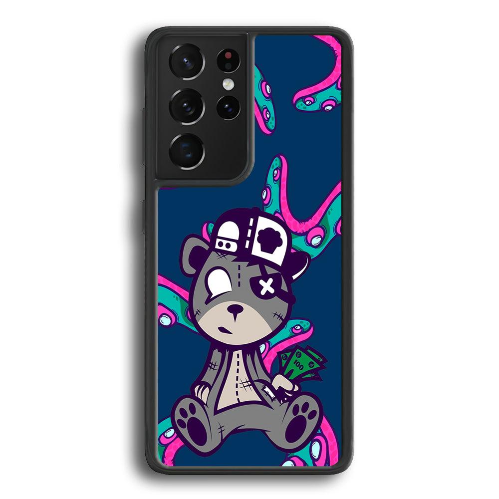 Gangsta Bear Need The Money Samsung Galaxy S21 Ultra Case-Rubber Black (2D Case)-Oxvistore