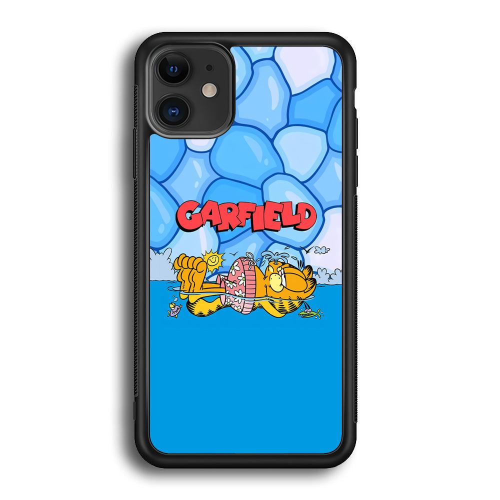 Garfield Swimming at Pool iPhone 12 Case-Rubber Black (2D Case)-Oxvistore