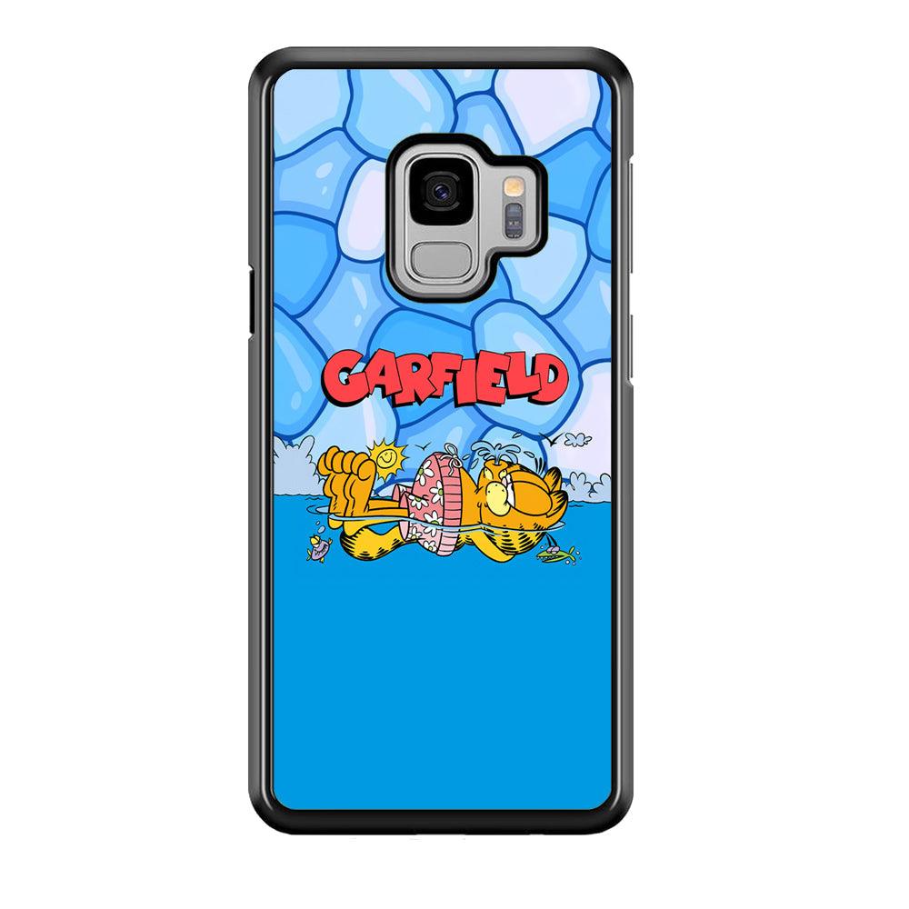 Garfield Swimming at Pool Samsung Galaxy S9 Case-Rubber Black (2D Case)-Oxvistore