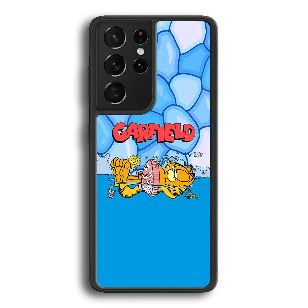 Garfield Swimming at Pool Samsung Galaxy S24 Ultra Case-Rubber Black (2D Case)-Oxvistore