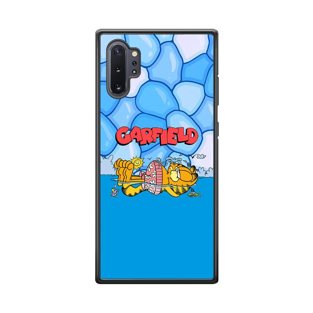 Garfield Swimming at Pool Samsung Galaxy Note 10 Plus Case-Rubber Black (2D Case)-Oxvistore