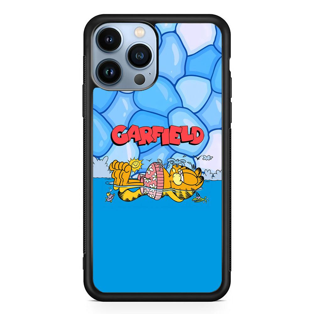 Garfield Swimming at Pool iPhone 14 Pro Max Case-Rubber Black (2D Case)-Oxvistore