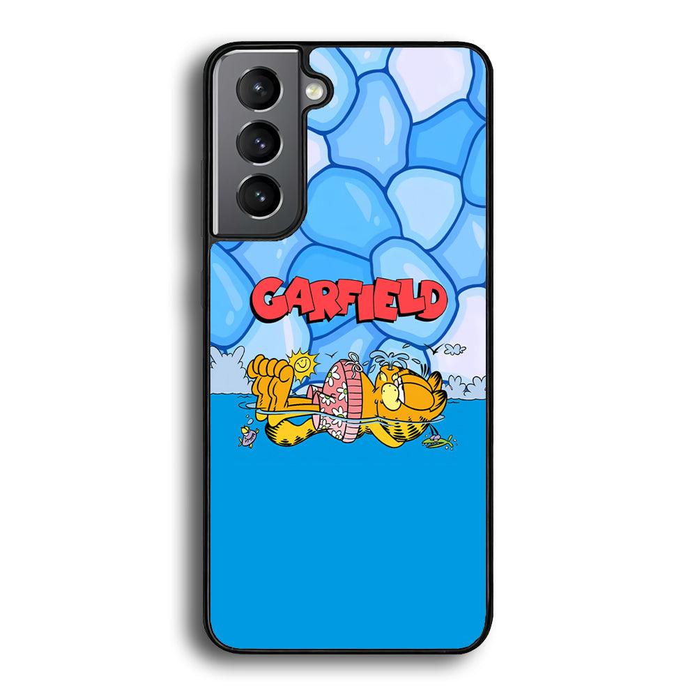 Garfield Swimming at Pool Samsung Galaxy S24 Case-Rubber Black (2D Case)-Oxvistore