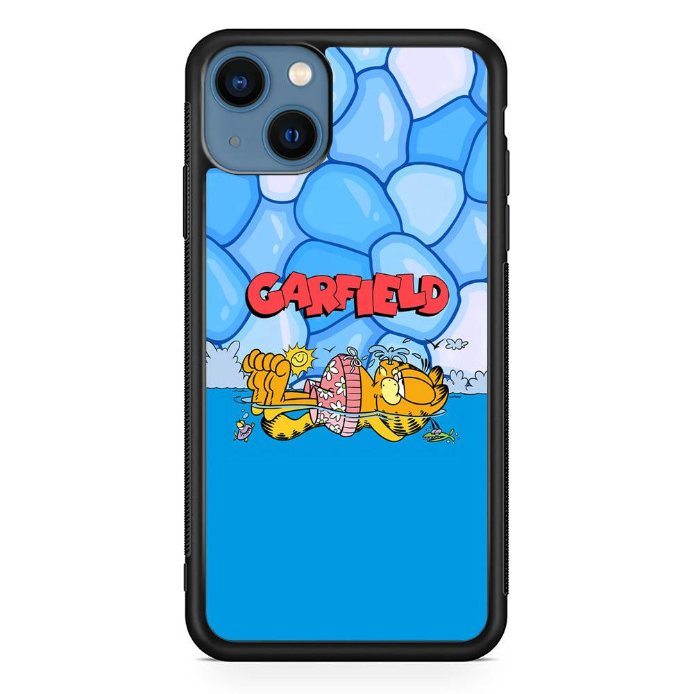 Garfield Swimming at Pool iPhone 15 Plus Case-Rubber Black (2D Case)-Oxvistore
