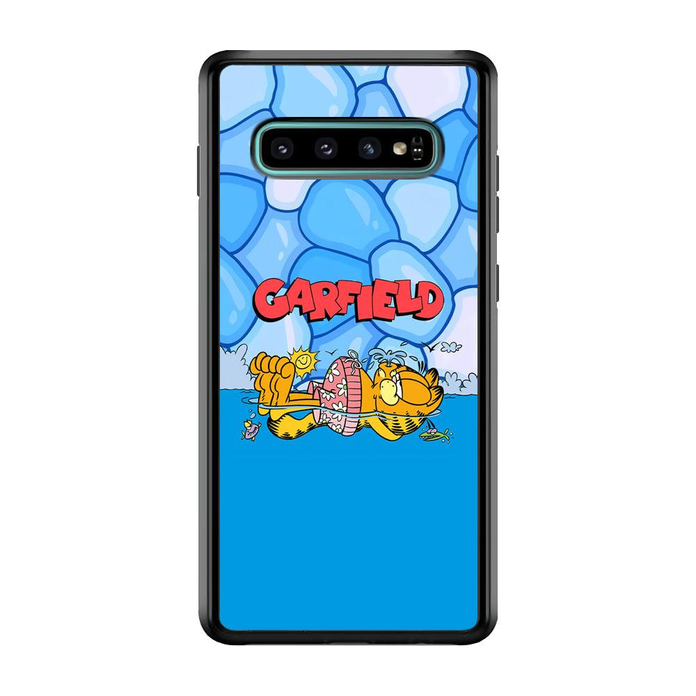 Garfield Swimming at Pool Samsung Galaxy S10 Case-Rubber Black (2D Case)-Oxvistore