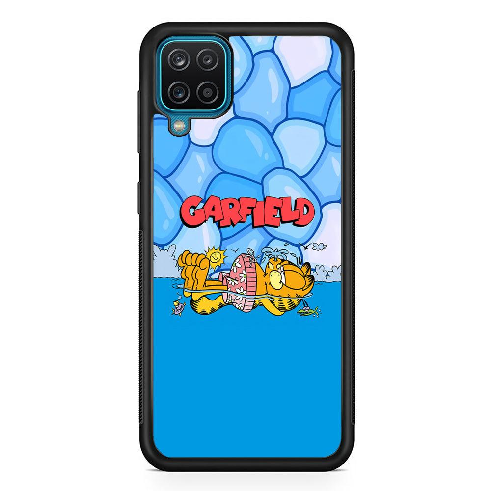 Garfield Swimming at Pool Samsung Galaxy A12 Case-Rubber Black (2D Case)-Oxvistore