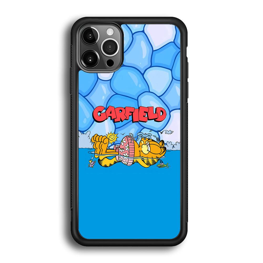 Garfield Swimming at Pool iPhone 12 Pro Case-Rubber Black (2D Case)-Oxvistore