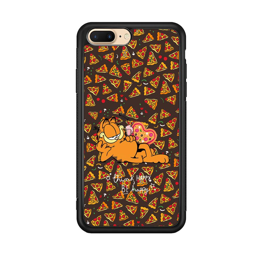 Garfield Think Happy Everytime iPhone 8 Plus Case-Rubber Black (2D Case)-Oxvistore
