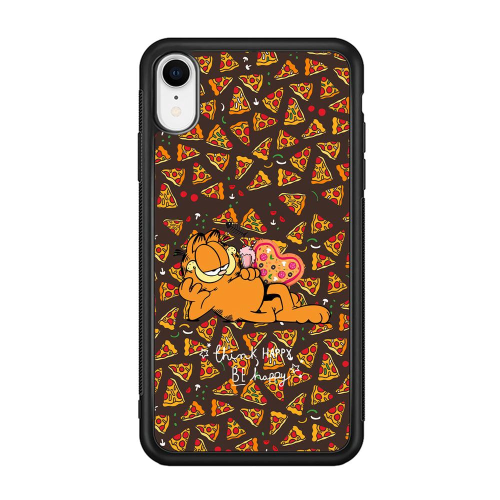Garfield Think Happy Everytime iPhone XR Case-Rubber Black (2D Case)-Oxvistore