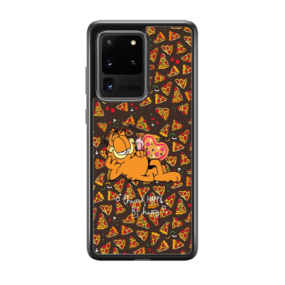 Garfield Think Happy Everytime Samsung Galaxy S20 Ultra Case-Rubber Black (2D Case)-Oxvistore