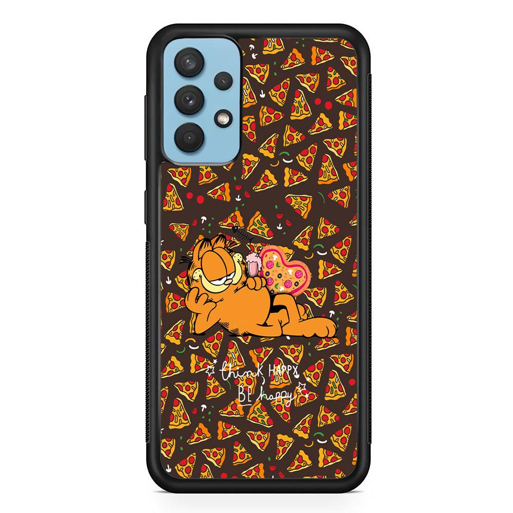 Garfield Think Happy Everytime Samsung Galaxy A32 Case-Rubber Black (2D Case)-Oxvistore
