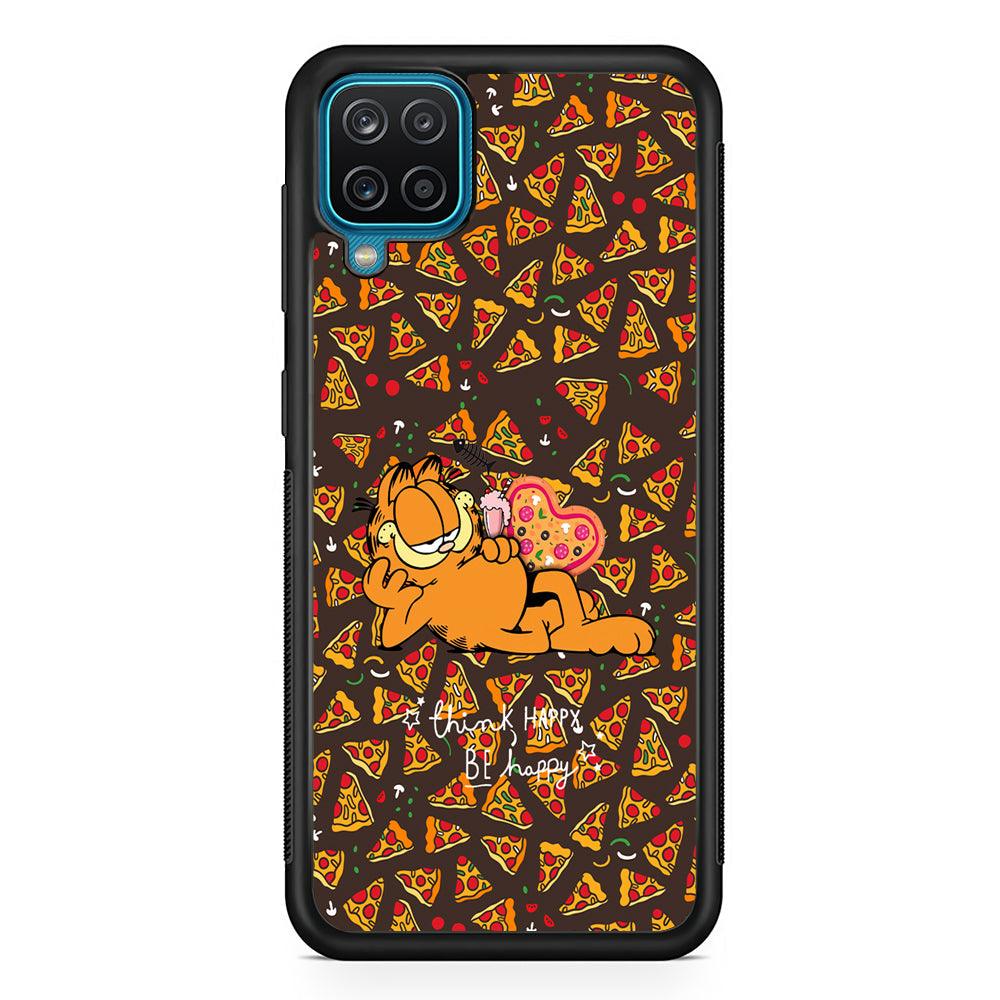 Garfield Think Happy Everytime Samsung Galaxy A12 Case-Rubber Black (2D Case)-Oxvistore