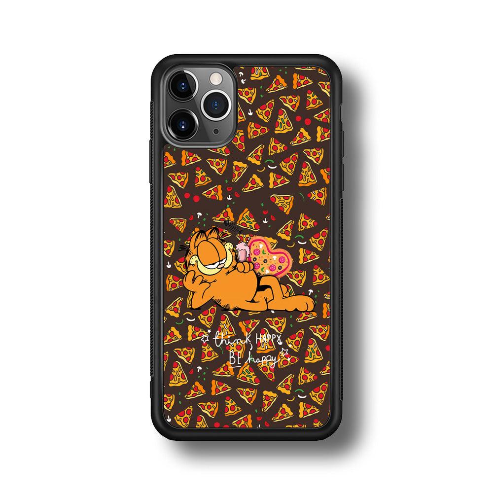 Garfield Think Happy Everytime iPhone 11 Pro Case-Rubber Black (2D Case)-Oxvistore