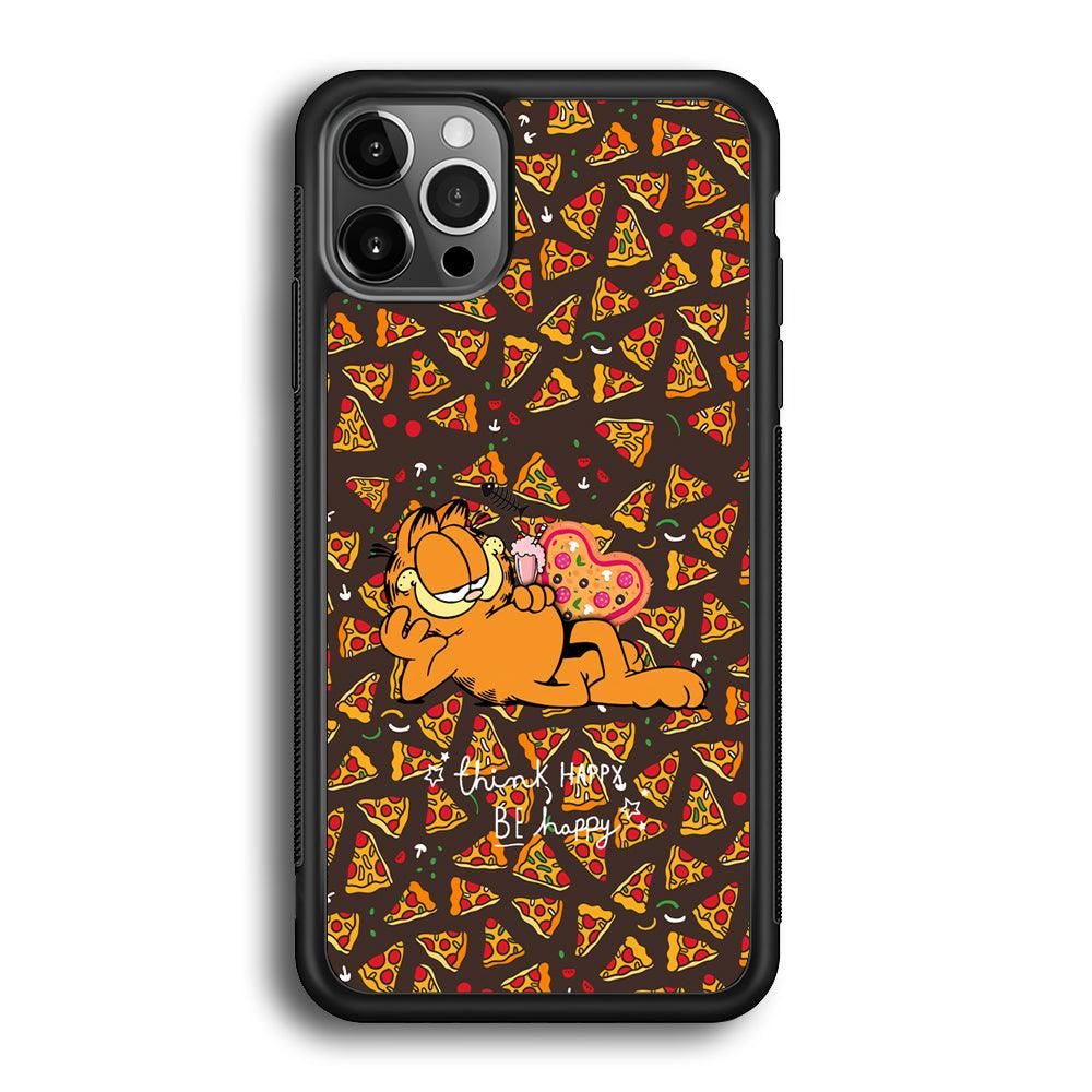 Garfield Think Happy Everytime iPhone 12 Pro Case-Rubber Black (2D Case)-Oxvistore