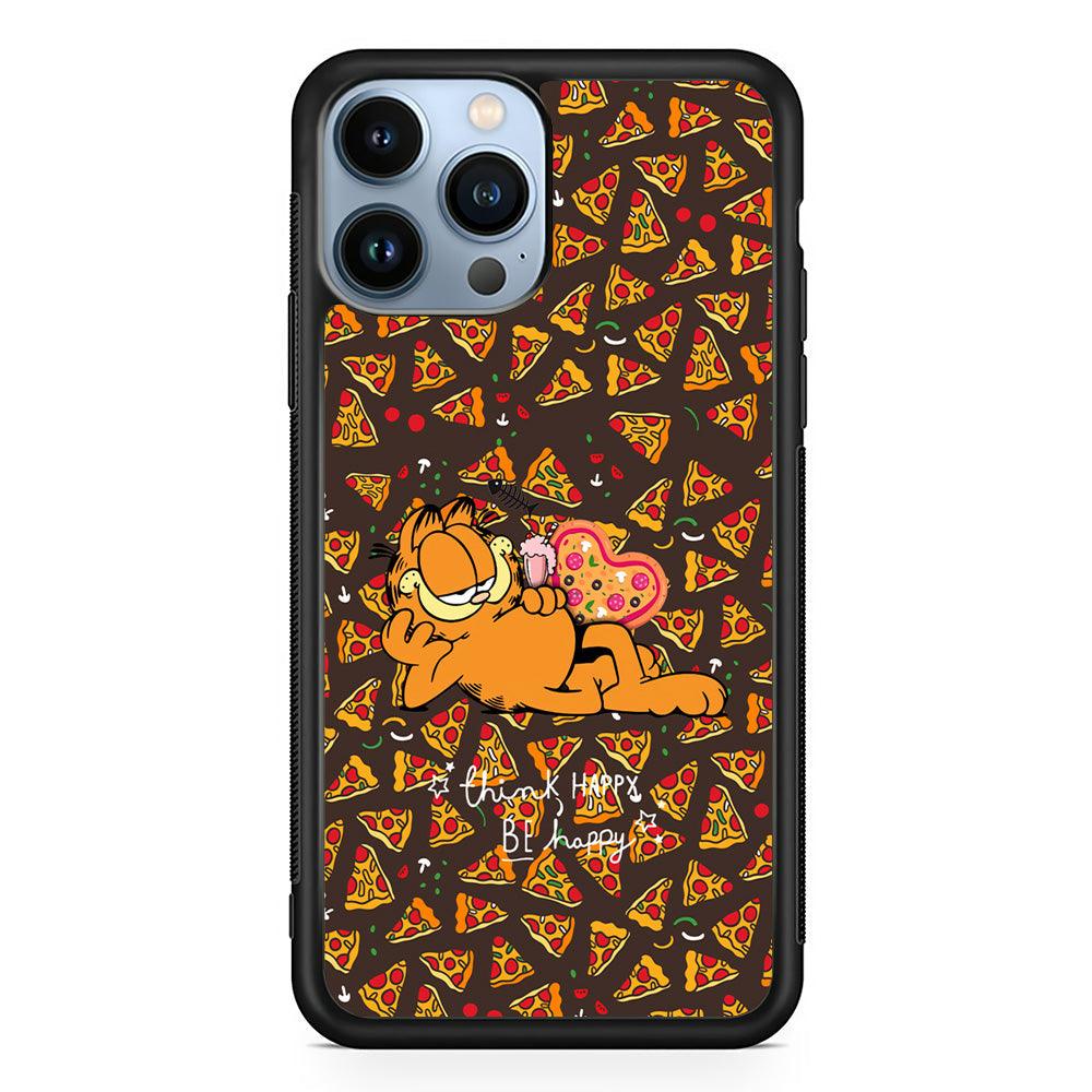 Garfield Think Happy Everytime iPhone 14 Pro Max Case-Rubber Black (2D Case)-Oxvistore