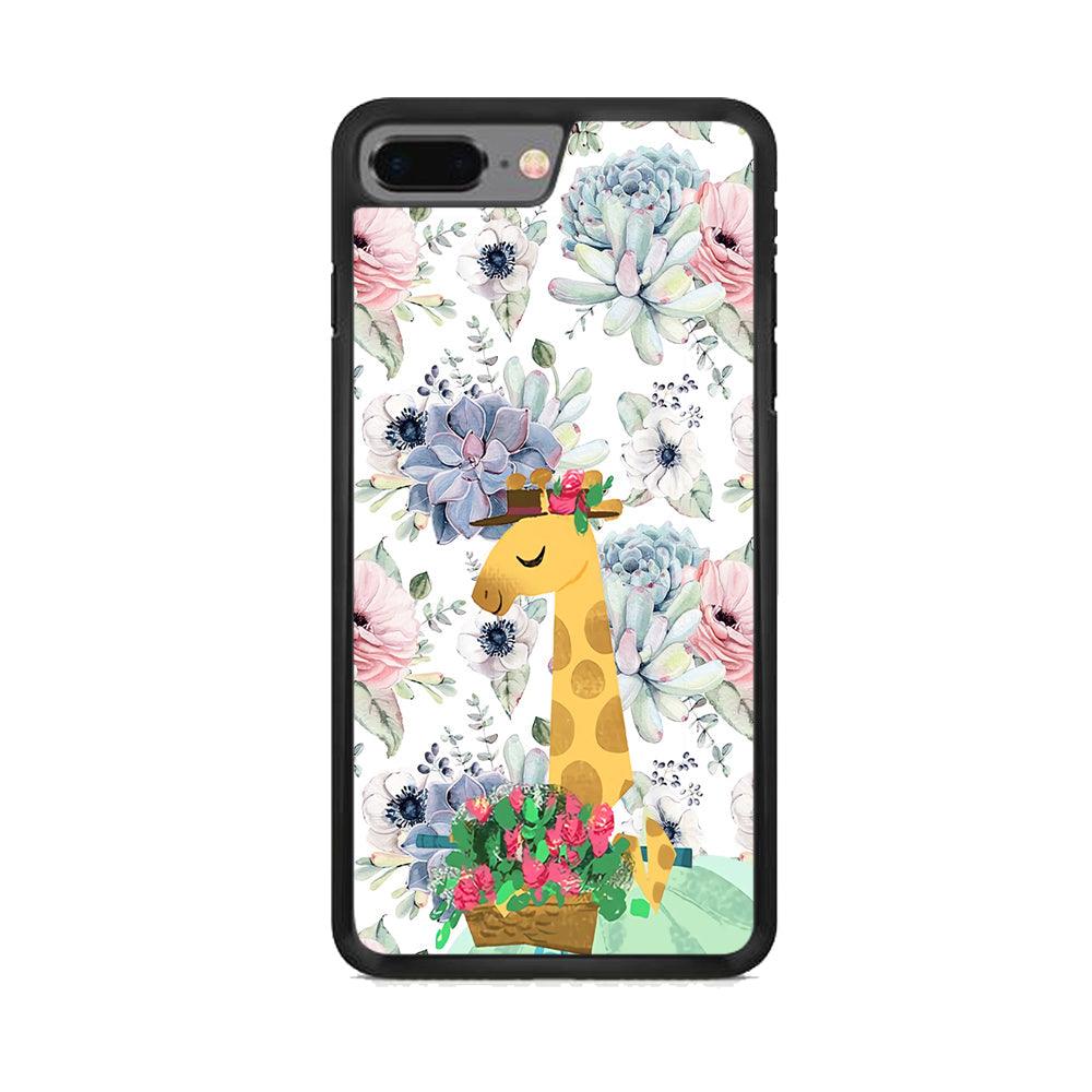 Giraffe Flower Bucket iPhone 8 Plus Case-Rubber White (2D Case)-Oxvistore