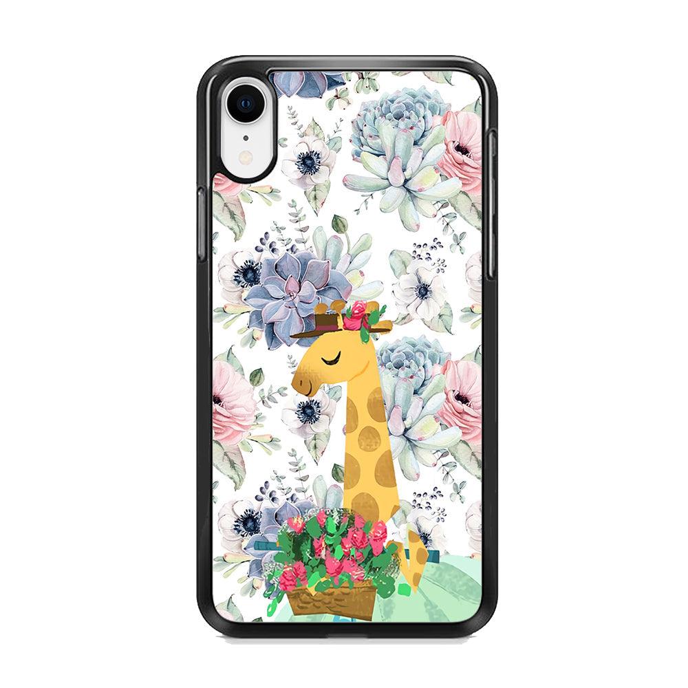 Giraffe Flower Bucket iPhone XR Case-Rubber White (2D Case)-Oxvistore
