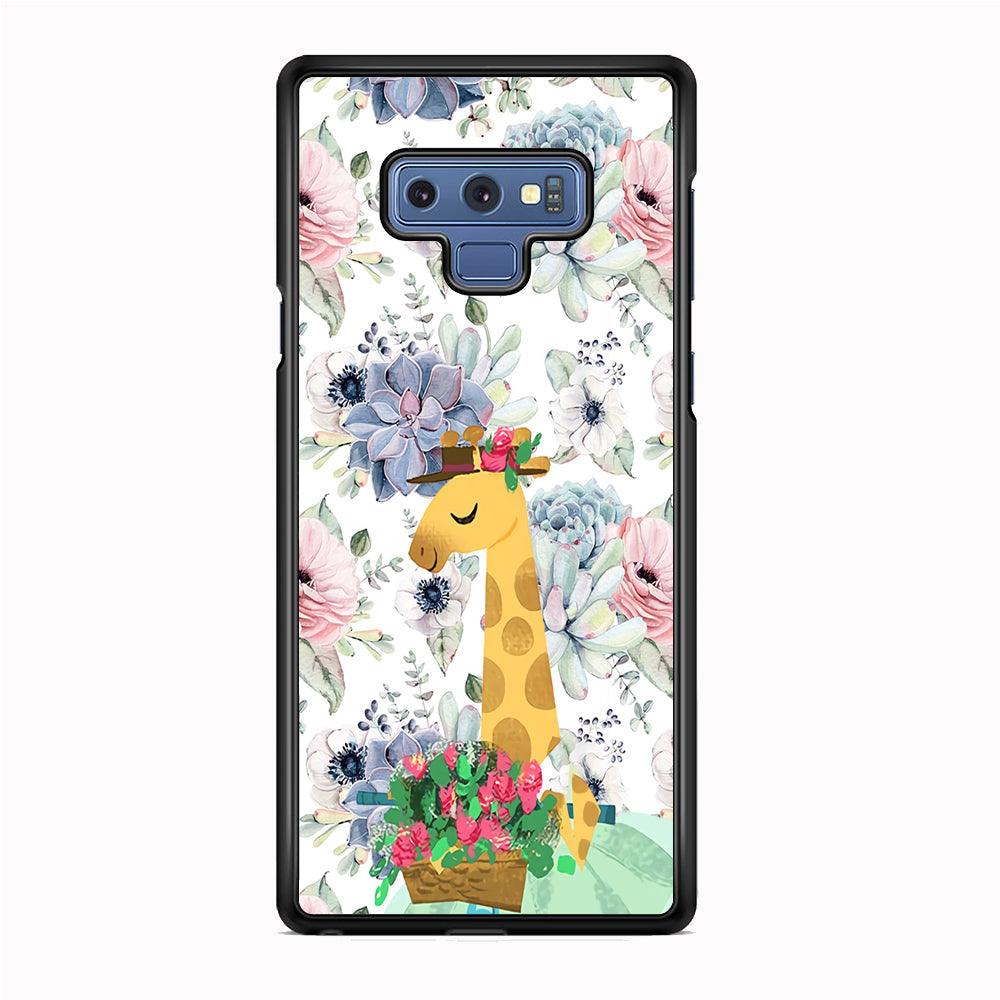 Giraffe Flower Bucket Samsung Galaxy Note 9 Case-Rubber White (2D Case)-Oxvistore