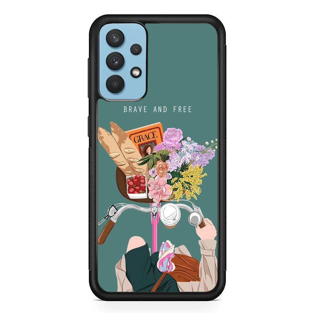 Girly Be Brave and Free Samsung Galaxy A32 Case-Rubber Black (2D Case)-Oxvistore
