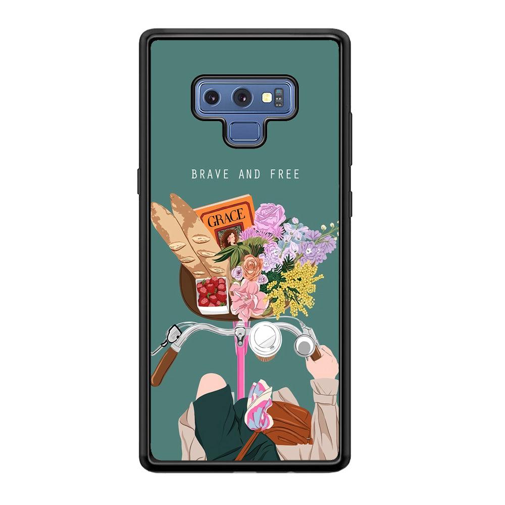 Girly Be Brave and Free Samsung Galaxy Note 9 Case-Rubber Black (2D Case)-Oxvistore