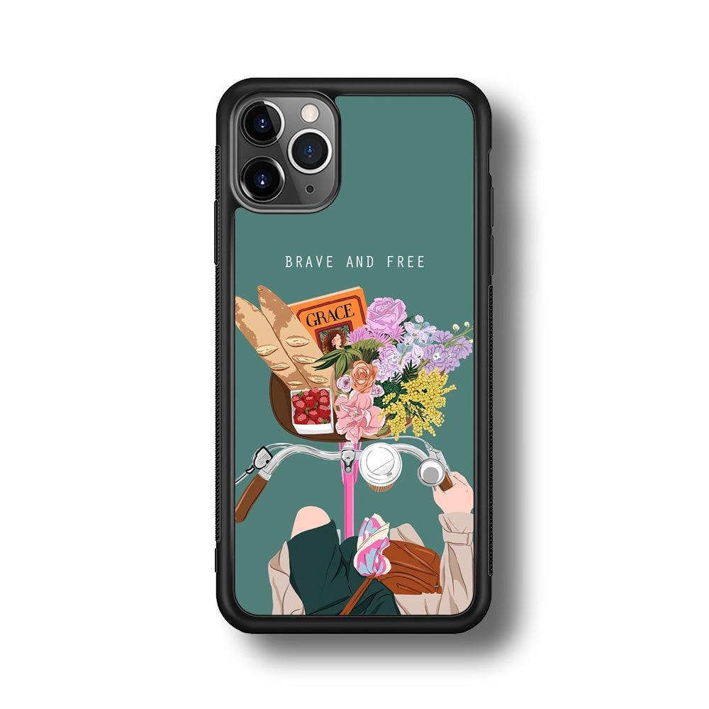 Girly Be Brave and Free iPhone 11 Pro Max Case-Rubber Black (2D Case)-Oxvistore